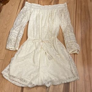 White off the shoulder lace romper
